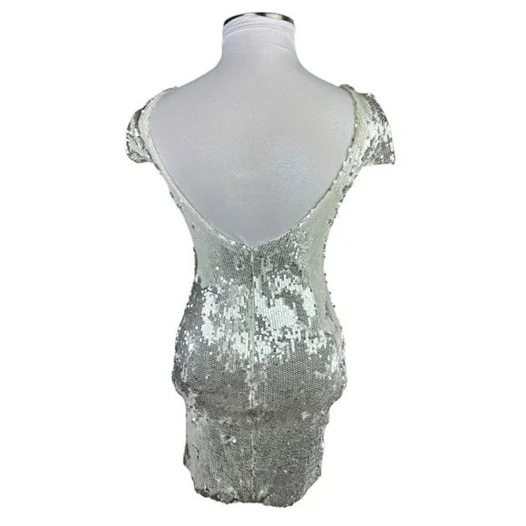 Dress the Population Sequin Tabitha Body Con Sheath Mini Dress Ivory Size Medium - Picture 13 of 13